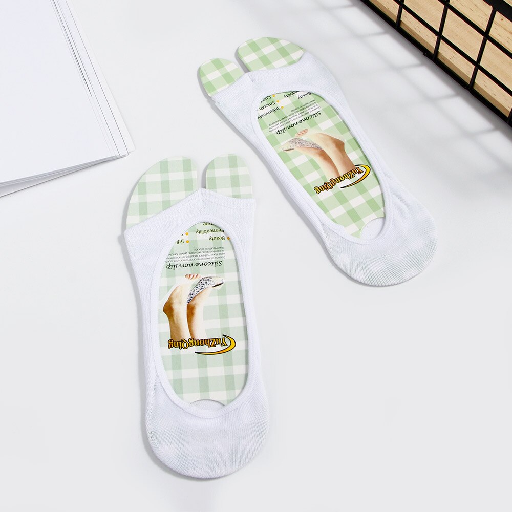Åpen tå båtsokker sommer kvinner jenter bomull pustende anti-skli usynlige tøfler silikon peep-toe lavskårne sokker: Hvit