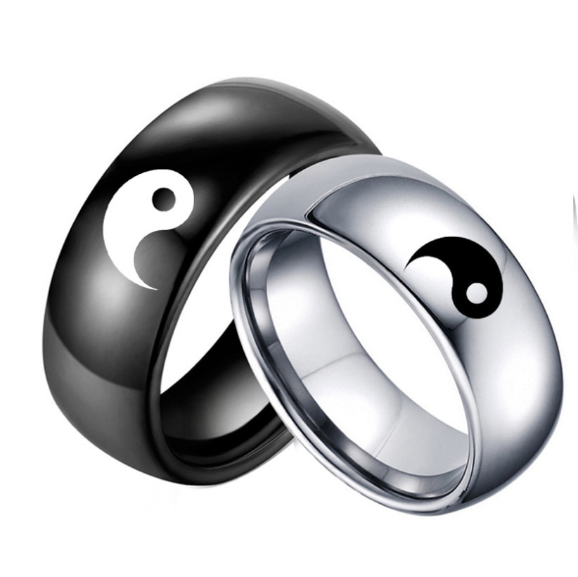 Gratis skib mænd kvinder yin yang tegn charme udtalelse elsker par rustfrit stål ring smykker fest klub bryllup