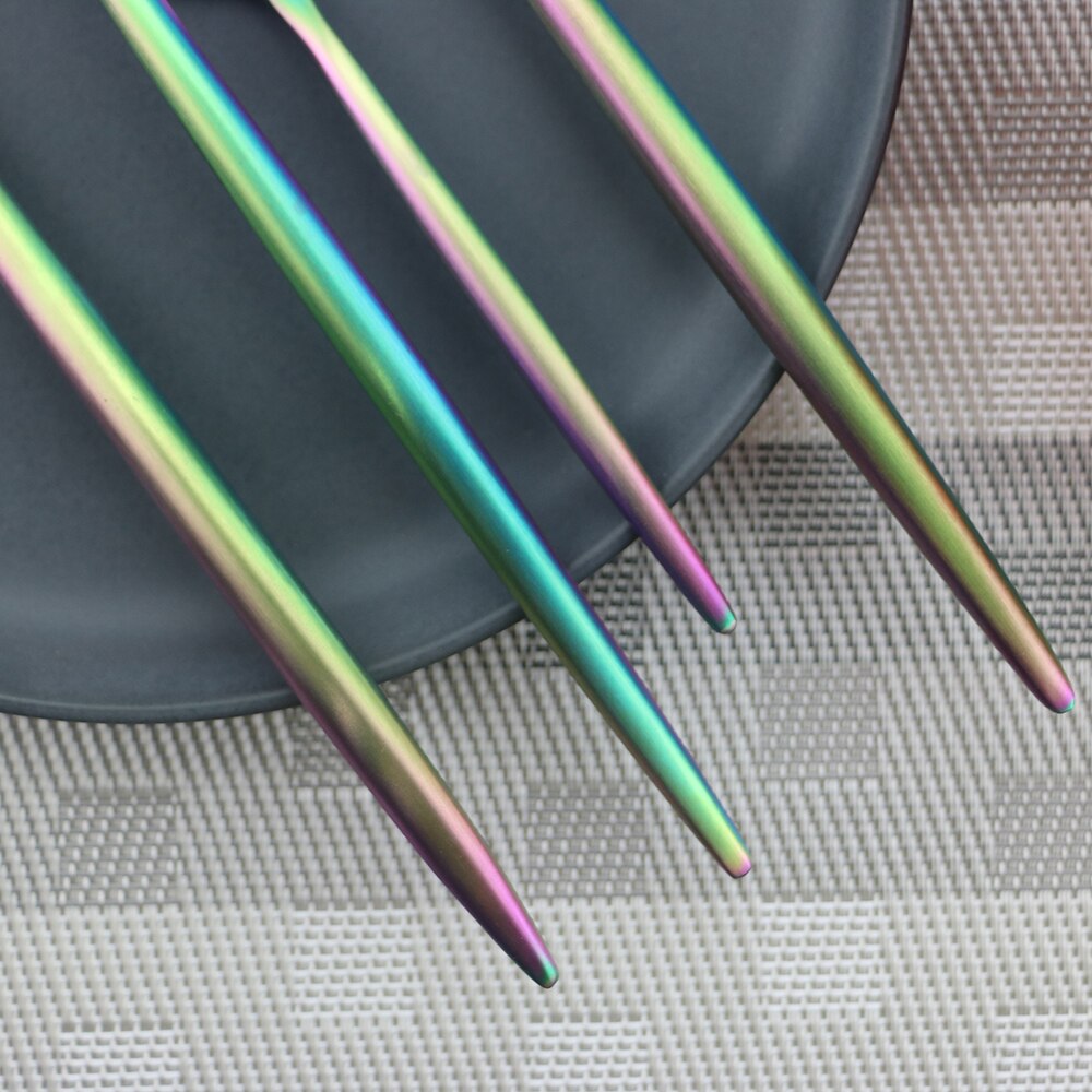 Rainbow Knife Fork Spoon Chopsticks Straw Set Portable Flatware Metal Travel Storage Cutlery Set Picnics Offices BBQ Accessories