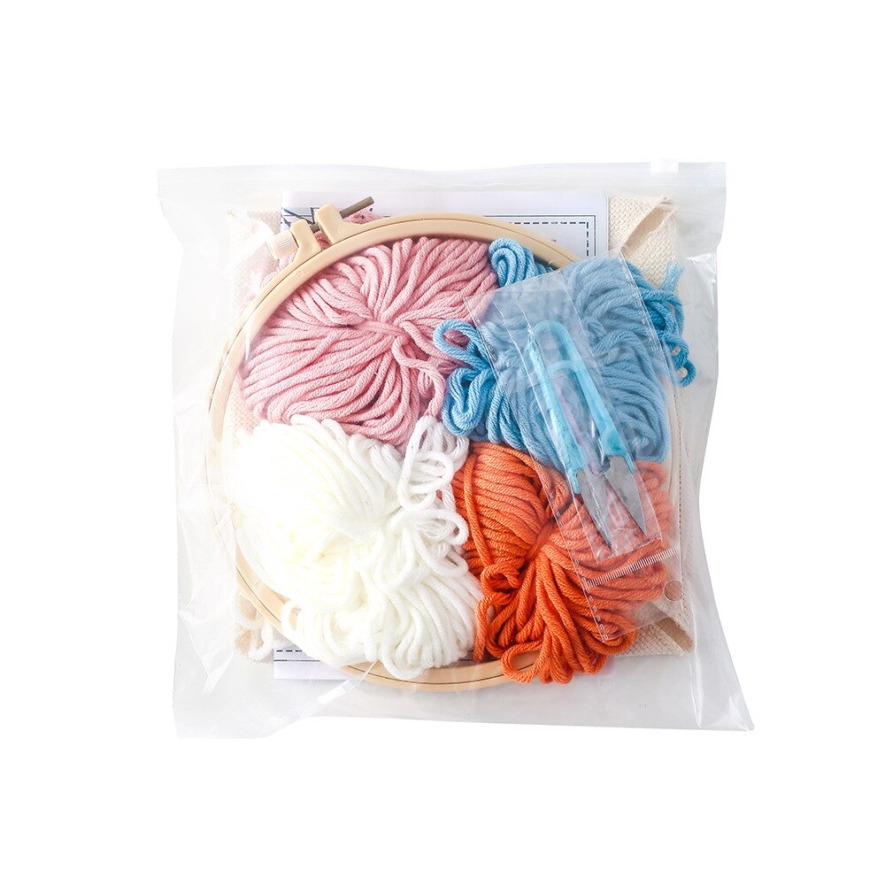 Easy Punch Needle Embroidery Kit with Hoop for Beginner Landscape Embroidery Needlework Wool Work Handmade Sewing Kit Craft