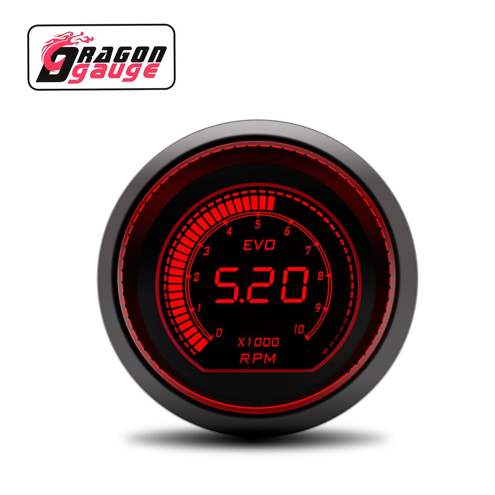 Tacómetro de coche DRAGON 」, medidor de RPM, pantalla Digital LED, conversión de luz roja y azul, medidor avanzado de Ventas de Fábrica para coche de 12V, 52MM