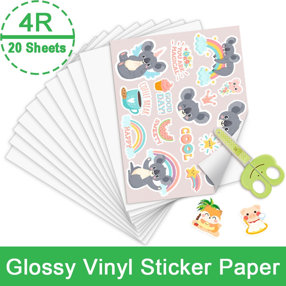 20 Vellen 4R Matte Glossy Printable Vinyl Sticker Papier Zelfklevende Kopieerpapier Voor Inkjet Printer Diy Ambachten Waterdichte papier: 20 sheets glossy