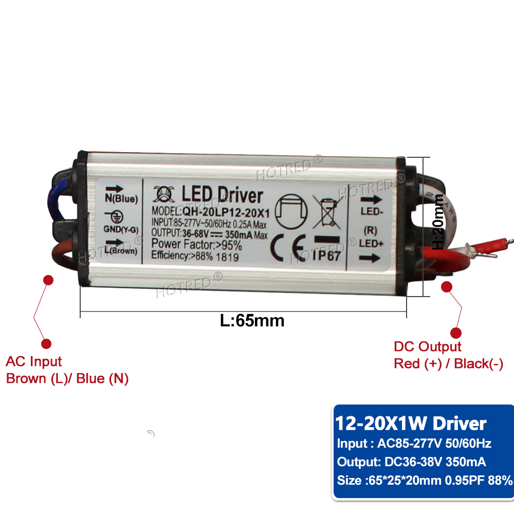 Adaptador de transformador a Fuente de alimentación, Controlador LED de 10W, 20W, 30W, 50W, 100W, a DC3V AC85V-277V, 12V, 18V, 24V, 30V, IP65, 300/600/900/1500/3000mA: Castaño