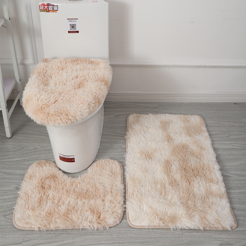 3pcs/set Tie-Dye Colorful Bathroom Mat Set Non-slip Bath WC Carpets Rectangle U-shape Bathroom Toilet Rugs And Lid Cover Kit: beige