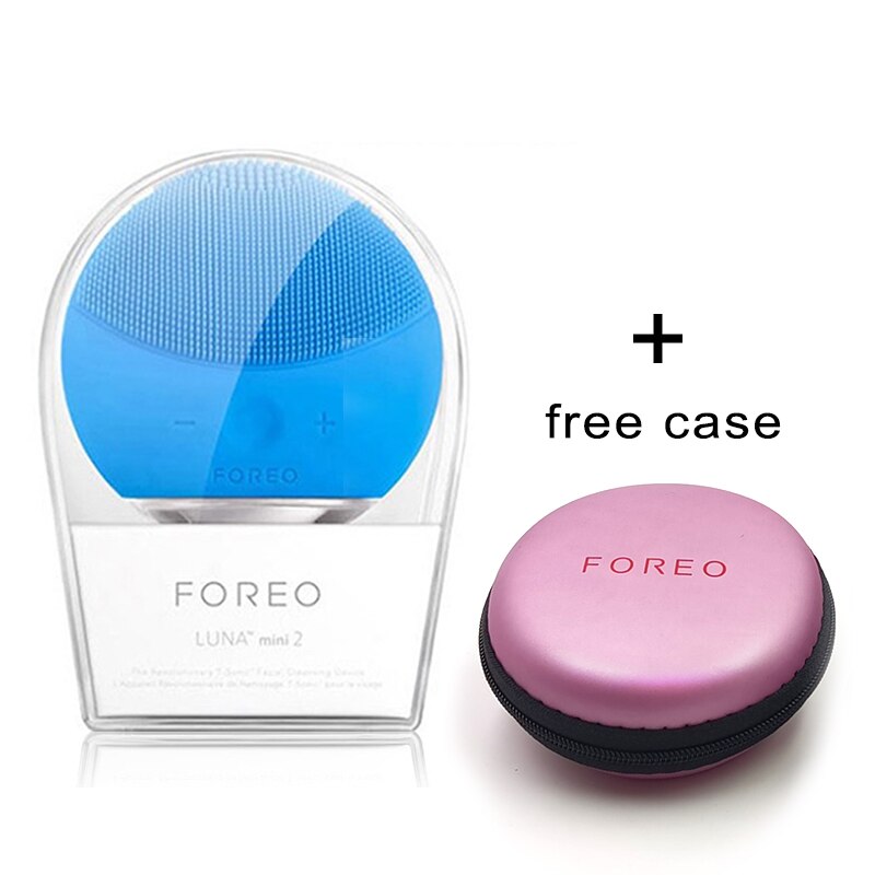 Foreo Mini 2 Limpieza Facial Cleansing Brush FOREO Cleaner With Portable Box,USB Charging,Top , accept: Blue With pink box