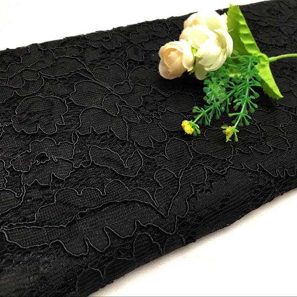 French African Lace Fabric 150CM Diy Handmade Exquisite Eyelash Embroidery Lace Fabric Clothes For Wedding Dress Accessories: Black