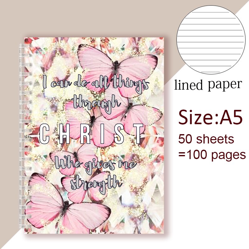 Philippians 4:13 Quote - I Can Do All Things Through Christ Who Strength Me - Spiral Notebook Christian Bible Note Book Faith: 15