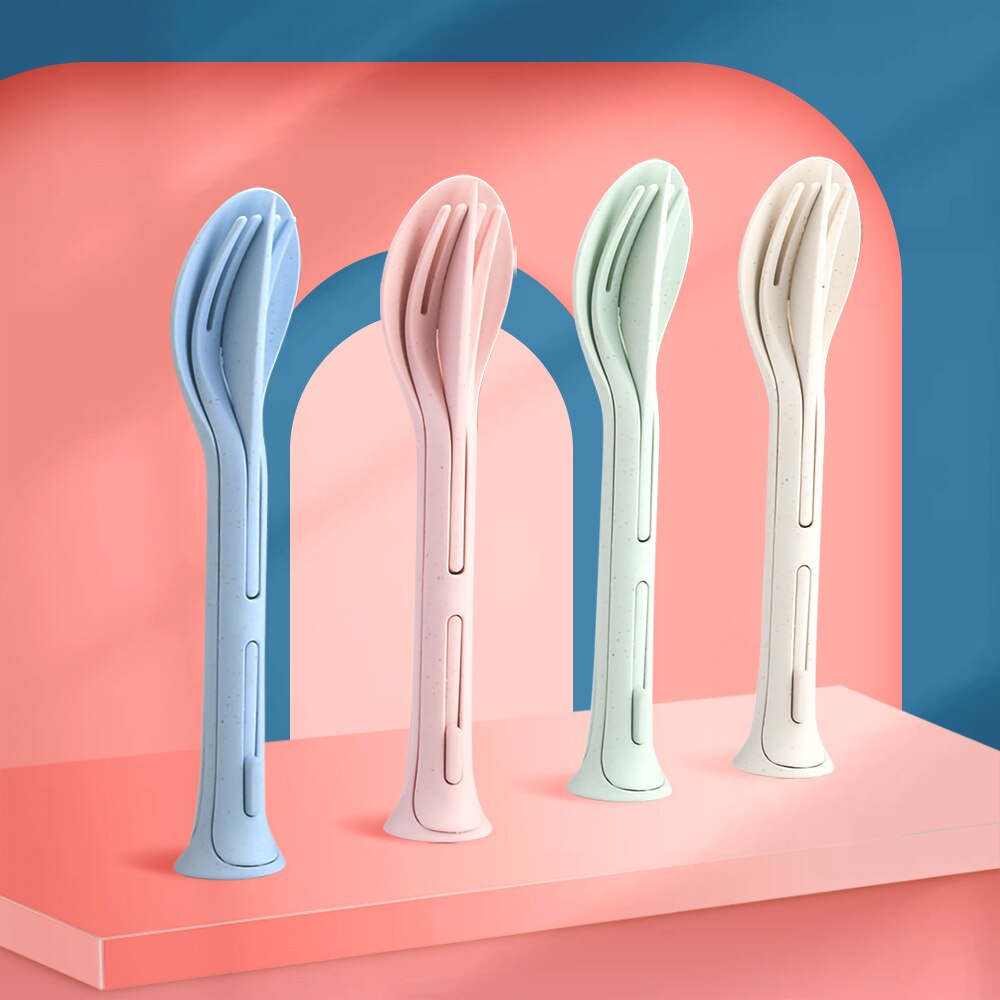 3pcs/set Kitchen Dinner Tableware Set Cutlery Set Wheat Straw Nordic Style Dinnerware Set Spoon/Fork/Knife Kitchen Accessories