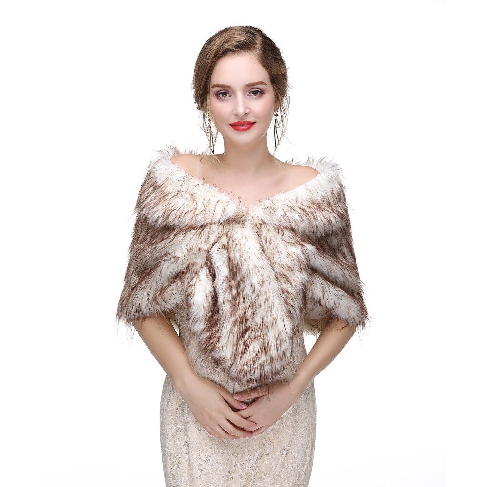 Janevini kvinder brun imiteret pels wrap bryllup vinter boleros grå formelle brude wraps sjal pels cape jakker bolero mariage