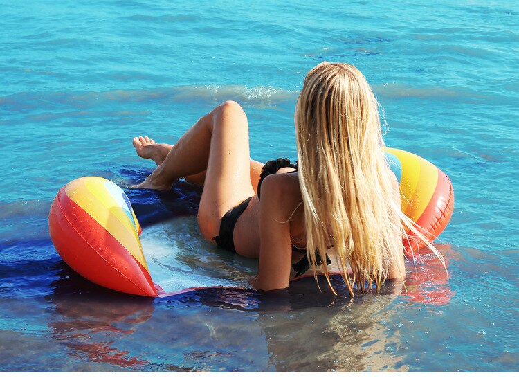 PVC inflatable water floating bed with net can be folded, double backrest floated row