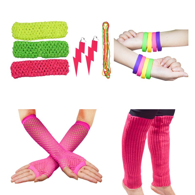 Ecoparty vrouwen 80s Outfit Accessoires Neon Oorbellen Beenwarmers Handschoenen Cosplay Party Benodigdheden Vrouw Meisjes Ornamenten Accessoire: Pink 2
