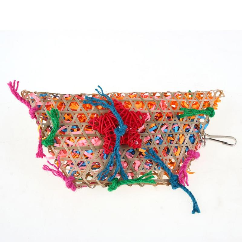 Vogel Speelgoed Kleurrijke Bamboe Weave Houten Schommel Papegaai Speelgoed Klimmen En Bijten Vogelkooi Accessoires