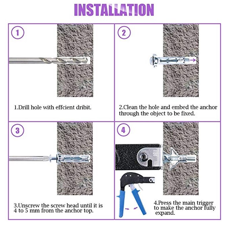 42 stuks boutenassortimentset hollewandankers schroeven voor het bevestigen van gipsplaat, gipsplaten en lambrisering aan muren en plafonds