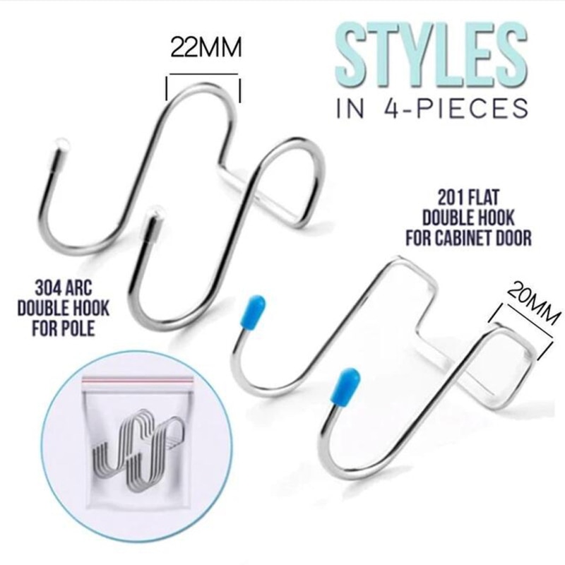 1 PCS Stainless Steel Double S-shaped Storage Hook, Storage Box Accessory For Bathroom Kitchen Wall And Door