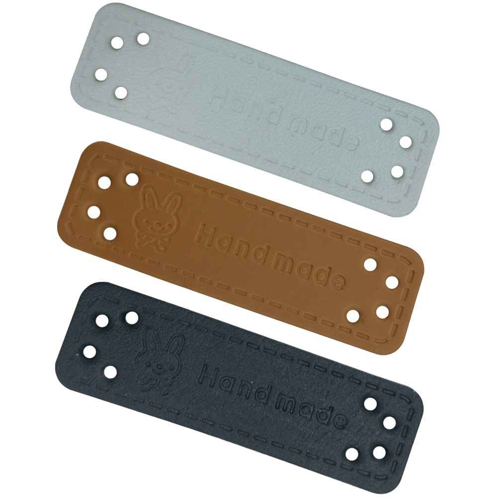 48pcs Konijn logo hand made bruin lederen labels voor kinderen cartoon dier leer tags lederen naaien label DIY tag