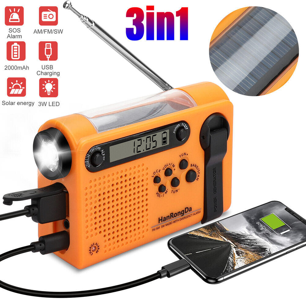 Weer noodradio AM/FM/SW draagbare zonne-handslingerradio 3 in 1 2000 mAh Power Bank telefoonoplader zaklamp voor kamperen