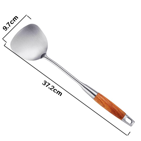 Juego de utensilios de cocina de acero inoxidable 304 con mango de palisandro, cucharón, espátulas, pinzas, utensilios de cocina antiadherentes, 1 Uds.: Caqui oscuro