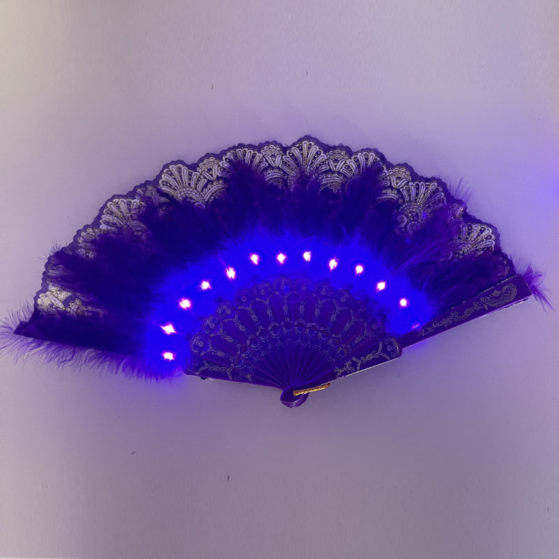 Abanicos de mano de plumas con luz LED brillante para niños y adultos, perfectos para fiestas de baile, festivales y bodas: Champán