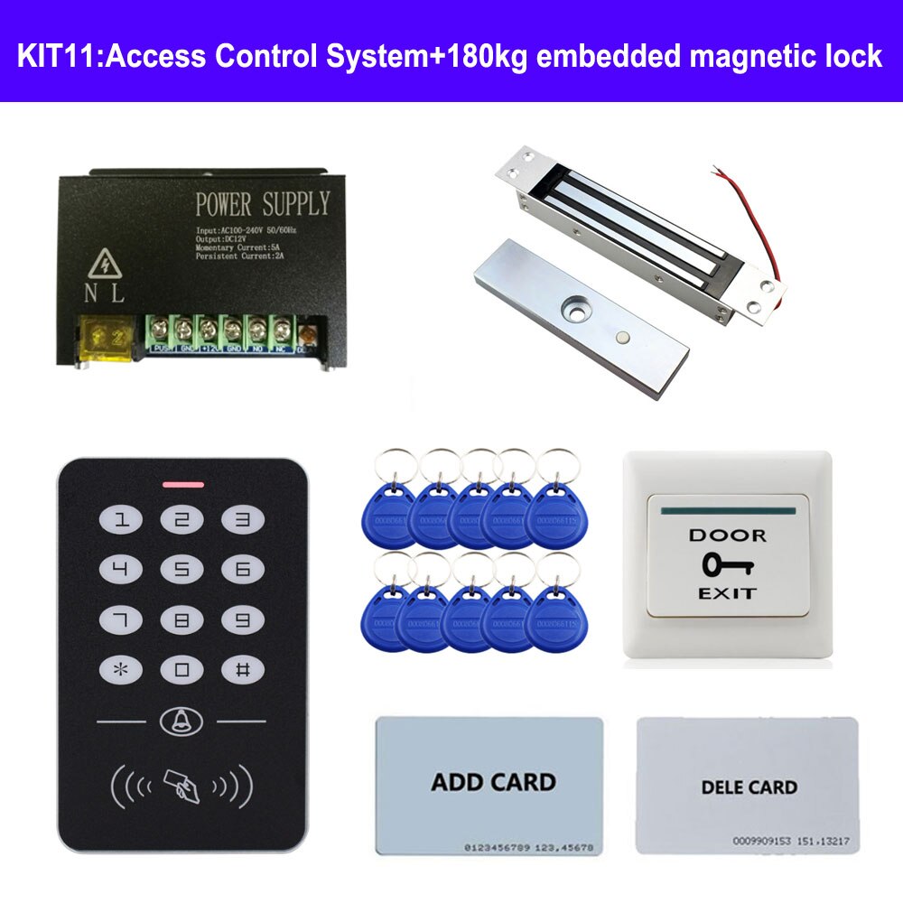 Various Door Access Control System Kit ID keypad access control + Power Supply +exit button+ Electric Door Locks for office: KIT11