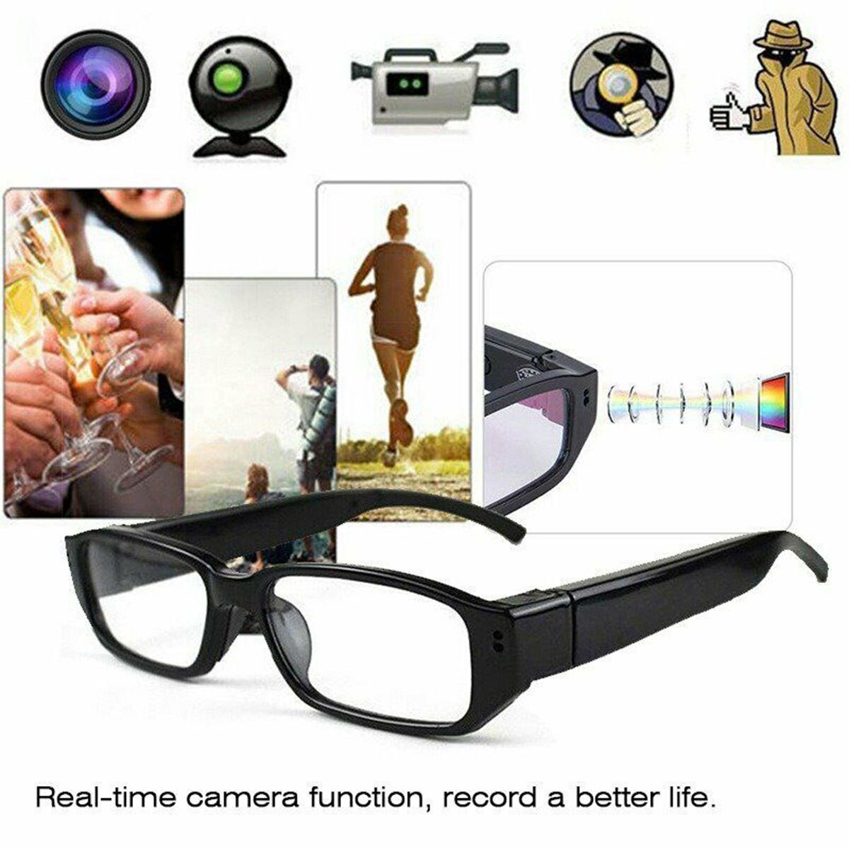 1080P HD Mini Camera Glasses Eyeglass DVR Video Recorder NVR Records for field training climbers travelers