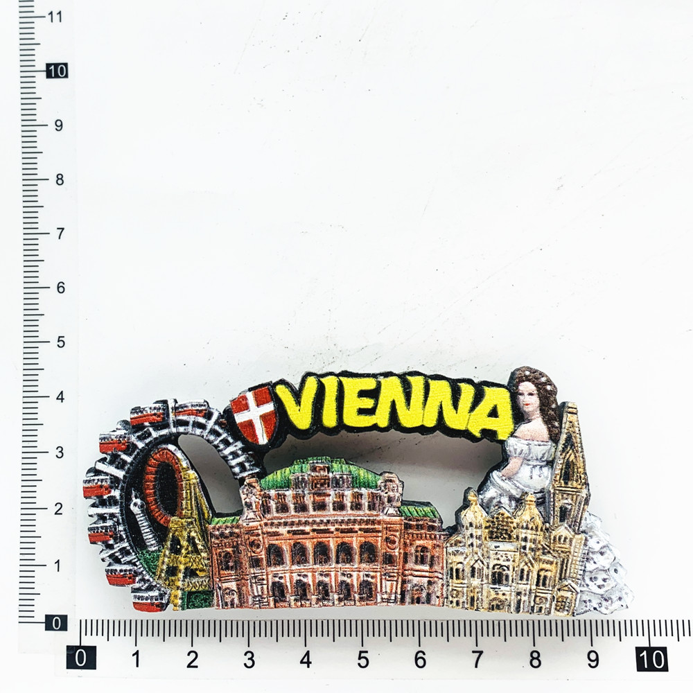Europa österrike wien kylskåpsmagneter turist souvenirer hantverk kylskåpsklistermärken heminredning handgjorda: Ljusgul