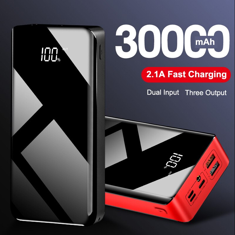 Portable 30000mAh Power Bank Battery Charger for iPhone 11 Samsung S20 Fast Charging Cell Phone External Battery Power Station