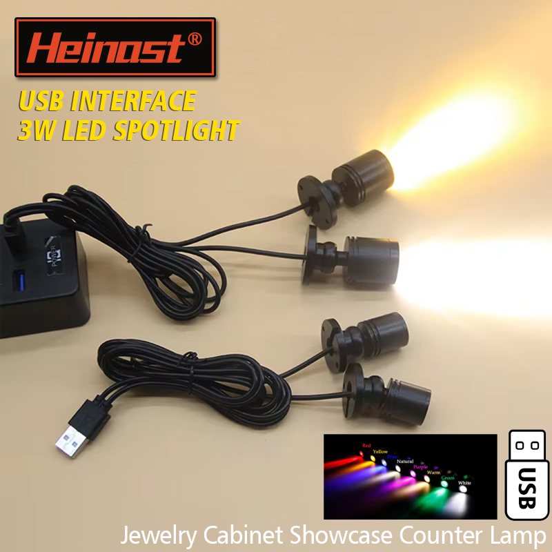 Foco Led USB de 3W, DC5V, joyería, vitrina, mostrador, lámpara montada en superficie, Mini punto de luz de techo, pegatina de interfaz de interruptor