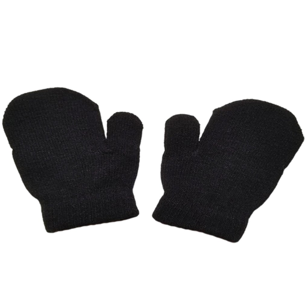Guantes de invierno para niños, mitones de punto para recién nacidos, Niña y niño pequeño, guantes de invierno sólidos: Negro