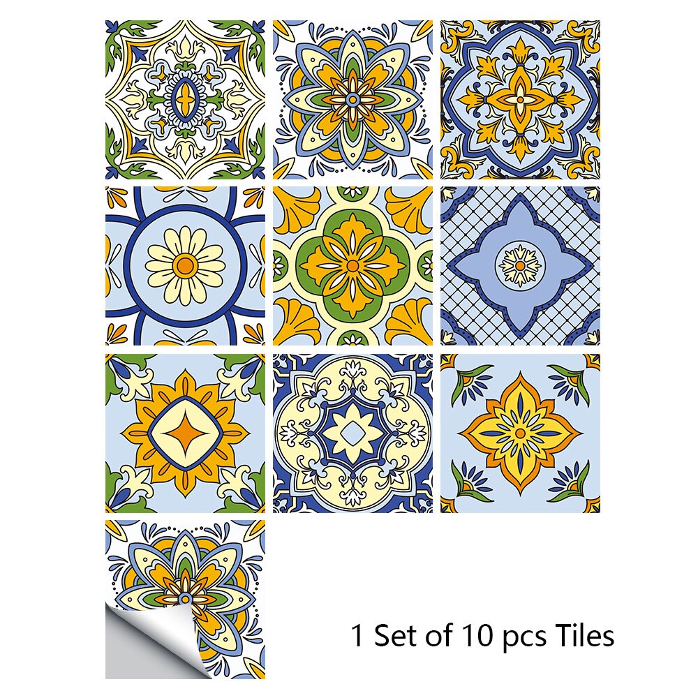 10 uds, pegatinas de azulejos Vintage, autoadhesivas, impermeables, mosaicos marroquíes, calcomanías de pared, estilo bohemio contemporáneo: 1