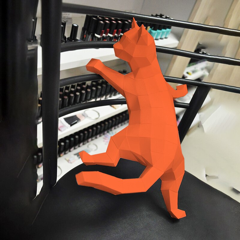 Papier Papercraft 3D Lowpoly escalade mur de chat noir, décoration murale de chambre à coucher, décorations artistiques de fête, couloir de maison, jouets à faire soi-même: D