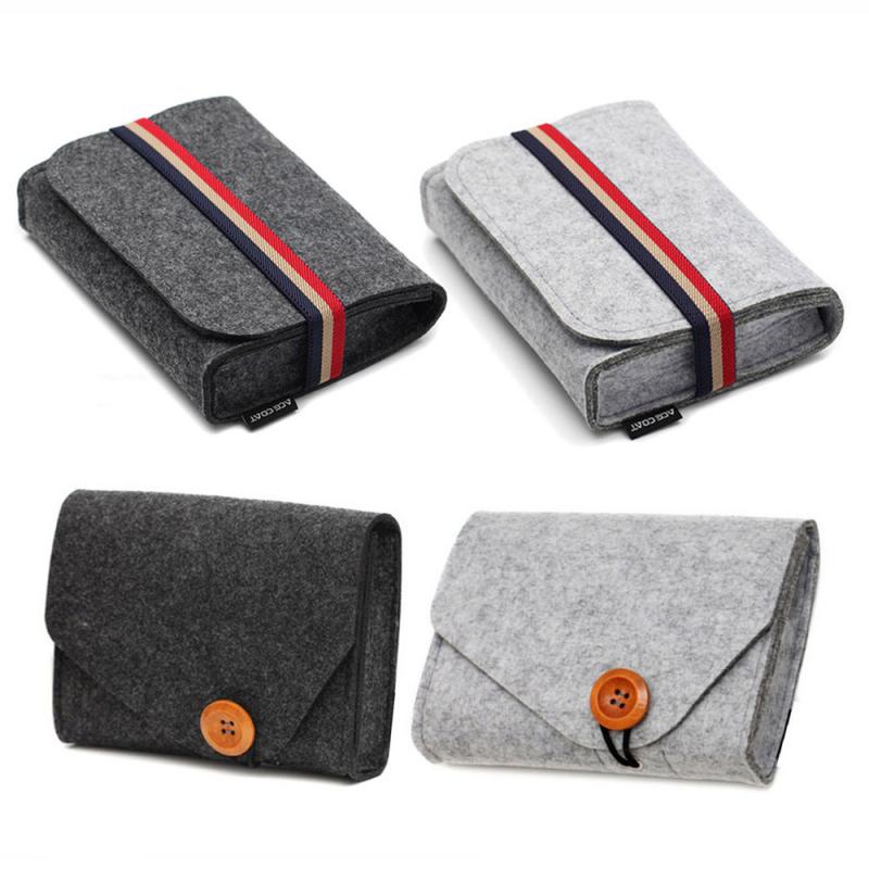 Wool Fiber Power Bank Storage Bag Mini Sofe Felt Pouch For Data Cable Mouse Travel Organizer Electronic Gadget Organizador Bag
