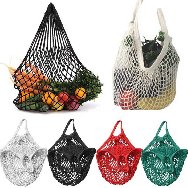 Eco Friendly Reusable Produce Bags Reusable Organic Cotton Mesh Bags for Fruit Vegetable Shopping Handbag Long Handle Net Tote