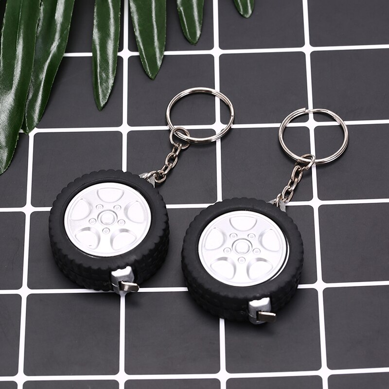 Tire Shape Keychain Ruler Mini Retractable Tape Measure Ruler Auto Parts Model Thicker Wheel Tyre Tire Keychain