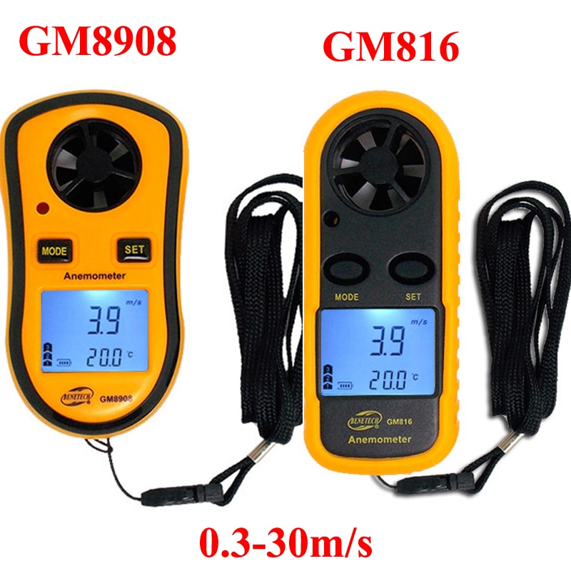 Gm816/gm8908 lcd digitalt håndholdt anemometer anemometro termometer vindhastighedsmåler meter vindmåler 30m/ s vindmåleværktøj