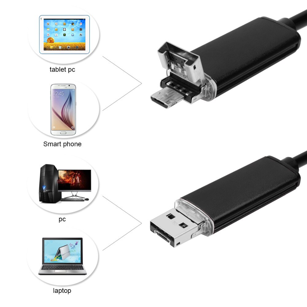 2 i 1 android otg snake usb endoskop kamera 5.5mm 2m/5m smart android telefon otg usb borescope inspektion snake tube kamera