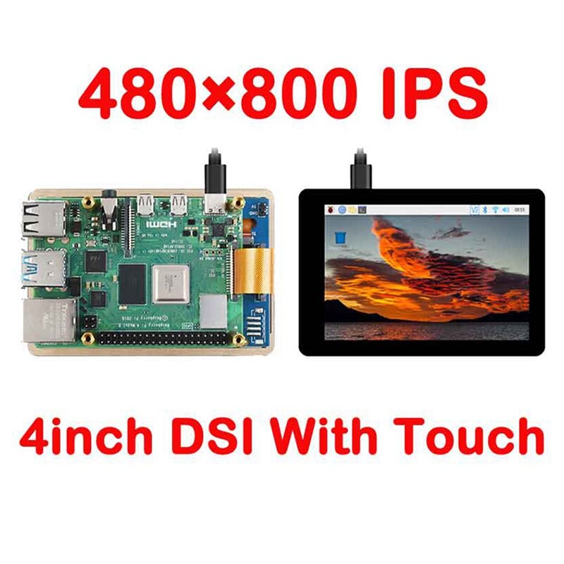 4 Inch IPS Touchscreen Monitor for Raspberry Pi 4B/3B+ DSI LCD Screen 480X800 Capacitive IPS Touchscreen Monitor