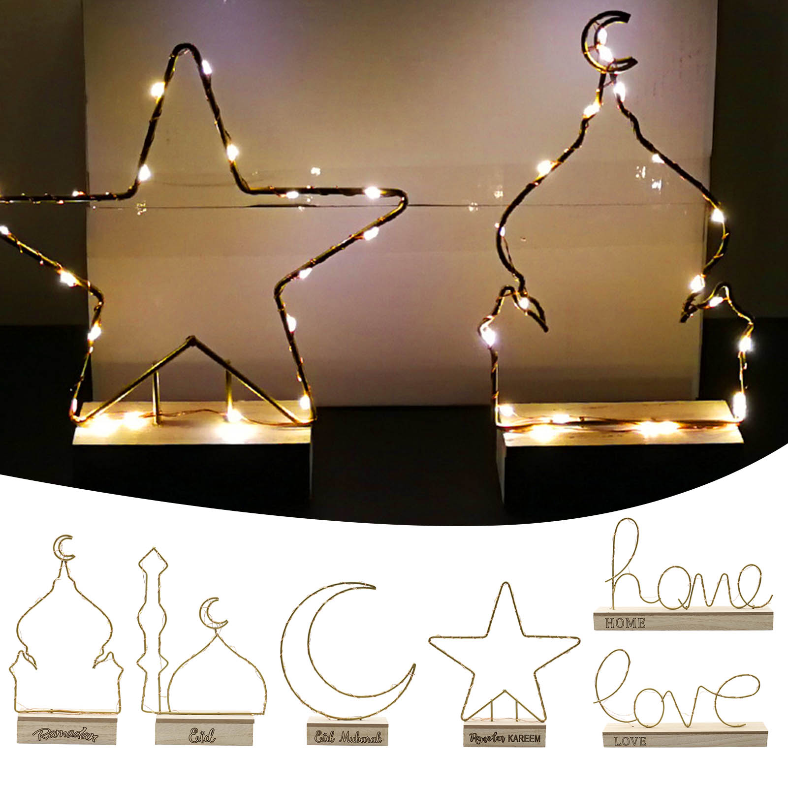 1pc EID Mubarak Hollow Wooden Ornament Star Moon Hanging Pendant With String For Muslim Ramadan Kareem Home Party Decoration