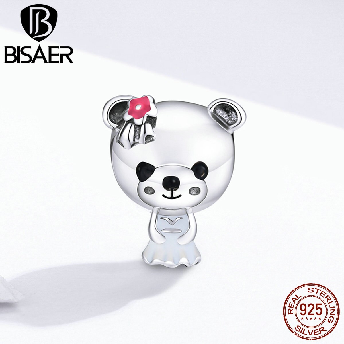 Bear Bride Beads for Jewelry Making BISAER 925 Sterling Silver Couple Wedding Bear Charms Original Silver Jewelry ECC1474