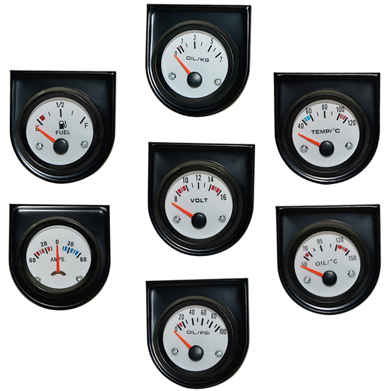 2 &quot; 52 mm vita ansiktsvattentemp/ oljetemp/oljepress psi/ oljepress kg/volt/amperemeter/bränslenivå (utan flottör) mätare bilmätare