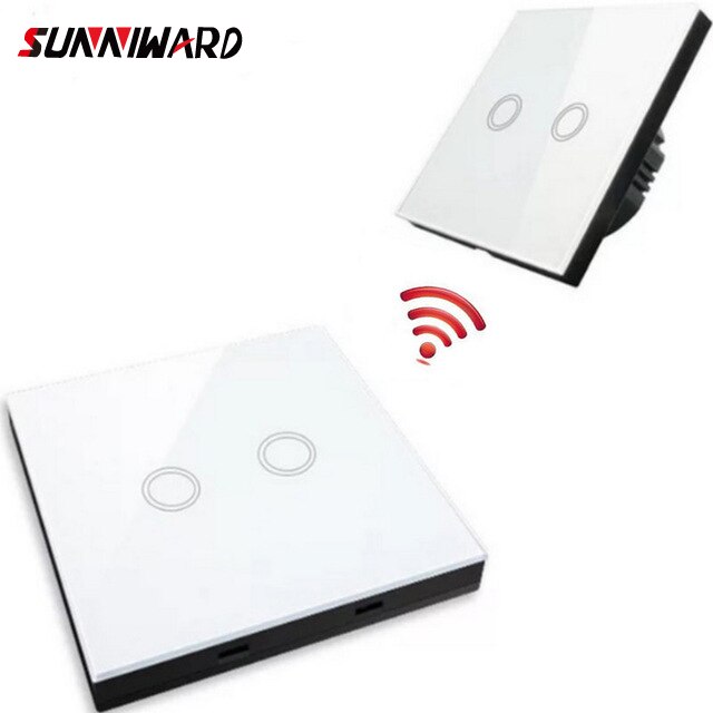 Eu Standard Double Control Switch Wireless Remote Control Transmitter 433 Mhz Glass Panel Switch Shape For Wall Light: 1 set white 2 gang