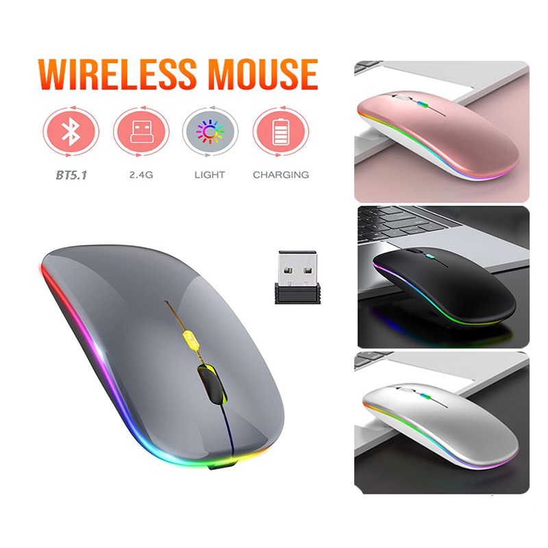 2,4G Drahtlose Maus USB Aufladbare Bluetooth-kompatibel RGB Maus Stille Ergonomische Maus Mit Hintergrundbeleuchtung Für Laptop PC ipad