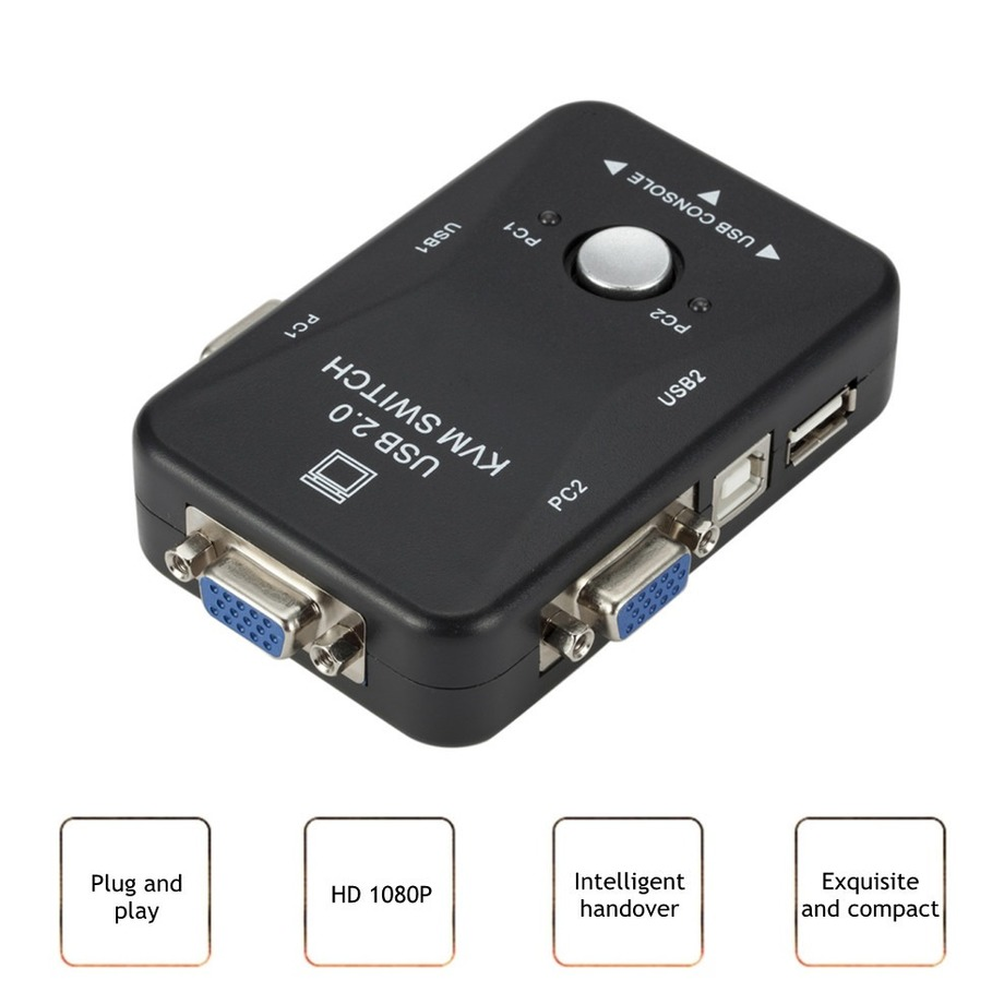 Grwibeou USB KVM Switch 2 Port VGA SVGA Switch Box USB 2.0 KVM Mouse Switcher Keyboard 1920*1440 VGA Splitter Box Sharing Switch