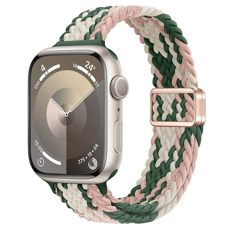 Bracelet en Nylon pour Apple Watch 9 8 7 45mm 41mm Ultra 49mm, boucle tressée mince, iWatch 6 5 4 SE 44mm 40mm 10 46mm 42mm: GREEN BLUE / 12mm