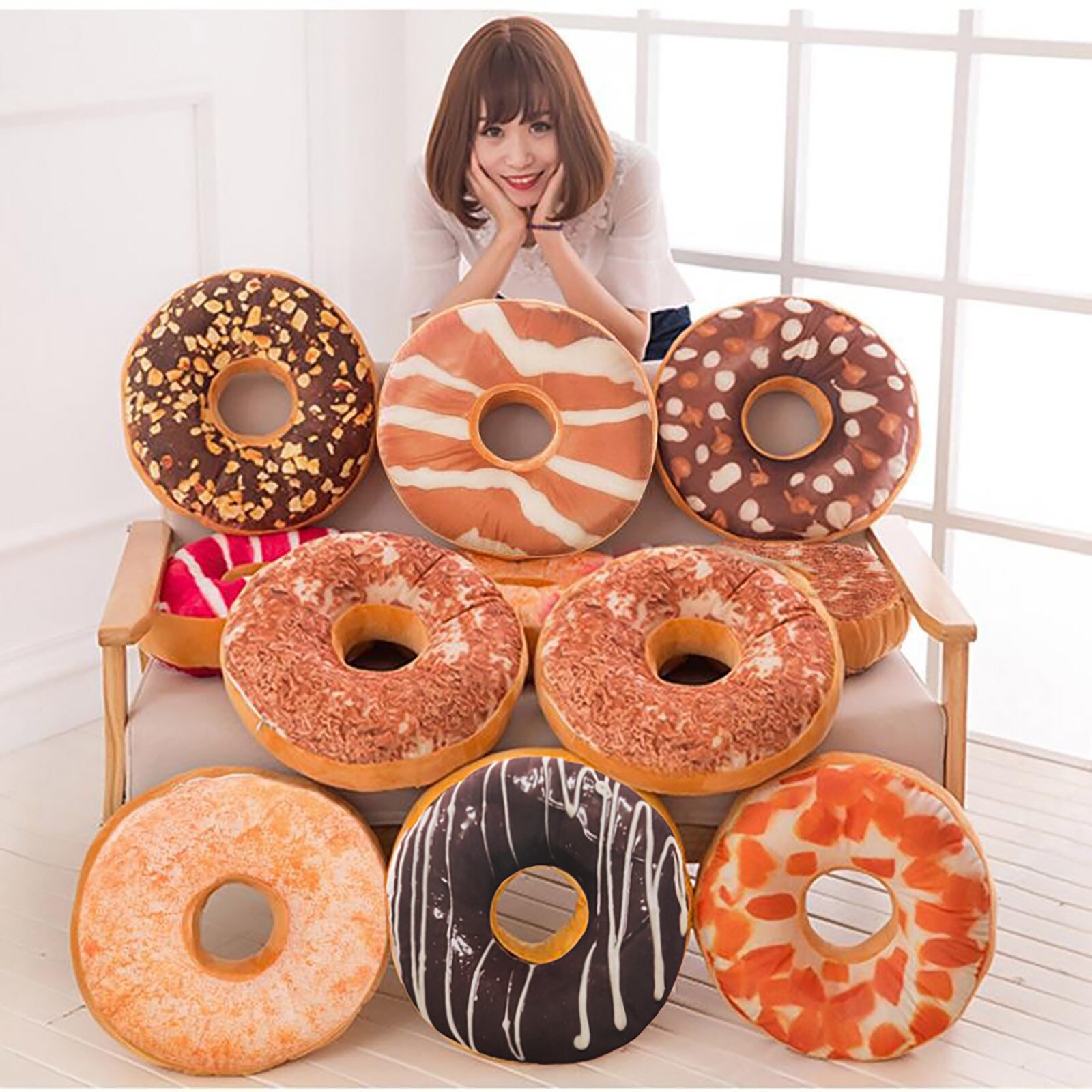 Чехол Подушка Zachte Pluche Kussen Case Voor Home Decoratieve Kussens Voor Sofa Zoete Donut Voedingsmiddelen Kussenhoes Speelgoed Cojines Для дома