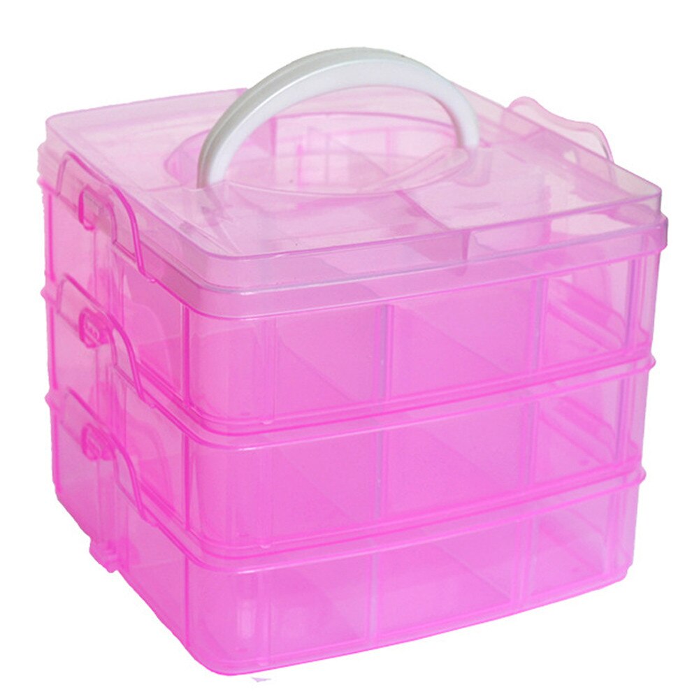 25# Multi-compartment Jewelry Bead Storage Box Clear Plastic Organizer With Handle Large-capacity Multifunctional container: Hot Pink