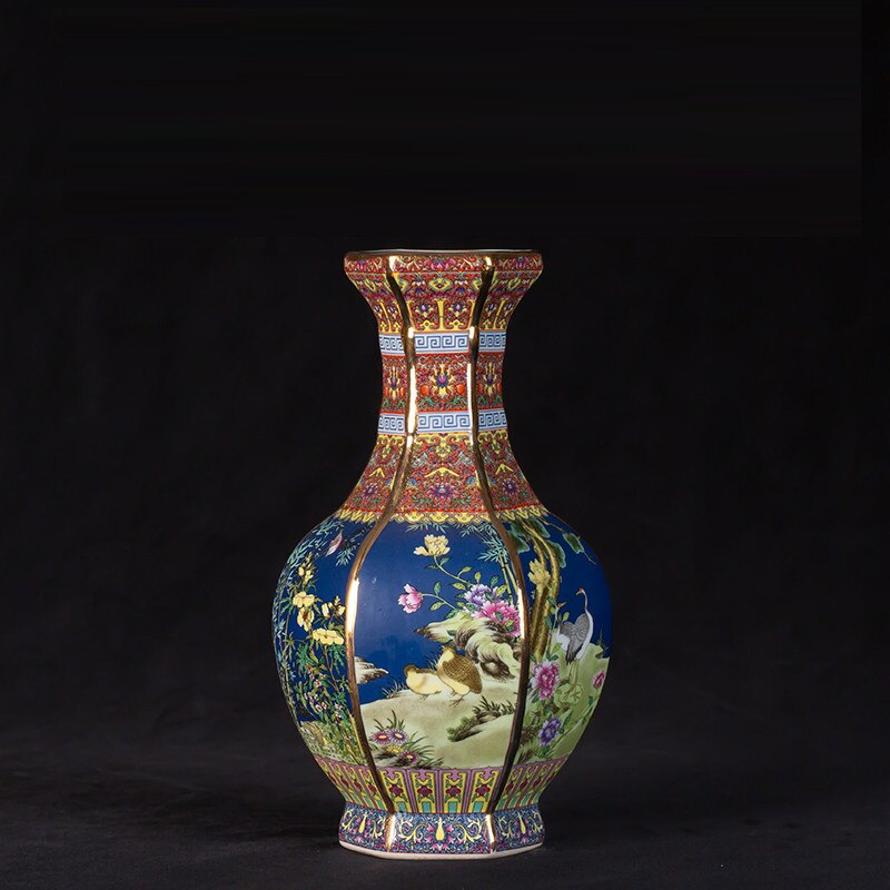 Yongzheng enamel vase with gold flower vase Jingdezhen antique ceramic vase vase