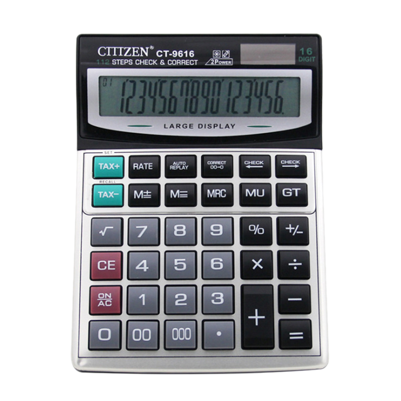 Gtttzen Large Button 16-Bit Display Calculator Ct-9616 Abs Metal Dual Power Supply Solar Energy Calculator: Default Title