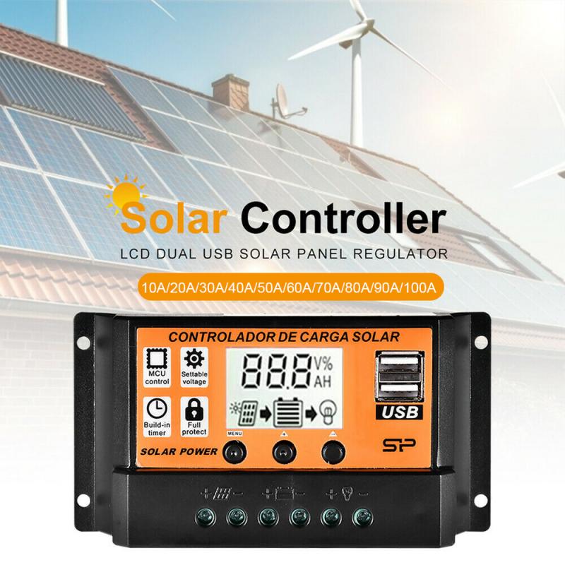 10/30/40/50/100a mppt/pwm solcelleladekontroller dobbel usb 12v/24v auto solcellepanel batteriladekontroller spenningsregulator