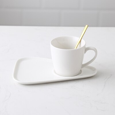 Creatieve Keramische Koffie Set Porseleinen Koffie Kop En Lade Met Gratis Lepel 250 Ml Nordic Stijl Tonen Plaat Voor Photogragh: all white
