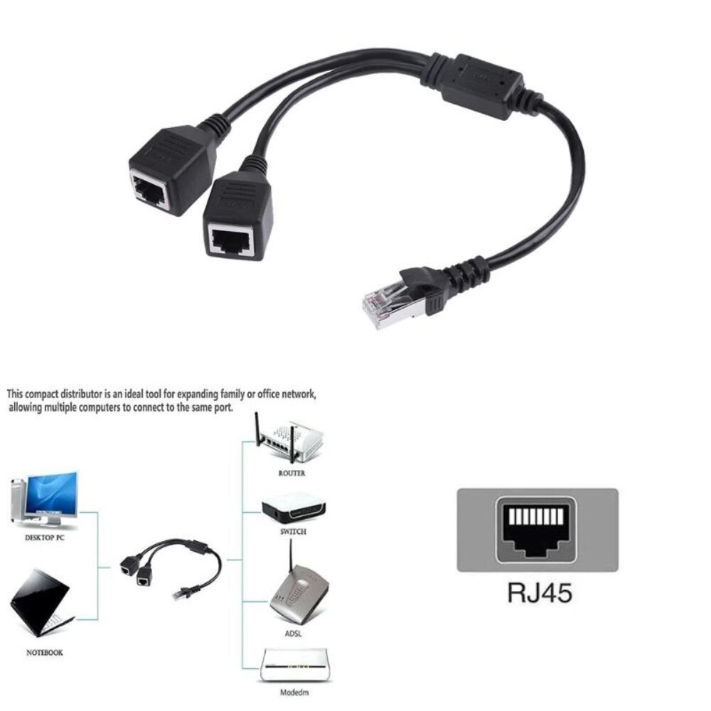 RJ45 Ethernet Y Splitter Adapter Cable 1 to 2 Port Switch Adapter Cord for CAT 5/CAT 6 LAN Ethernet